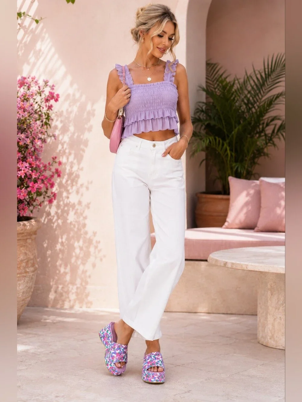 Jena by Weeboo Floral Platform Slide - Pink Lilac